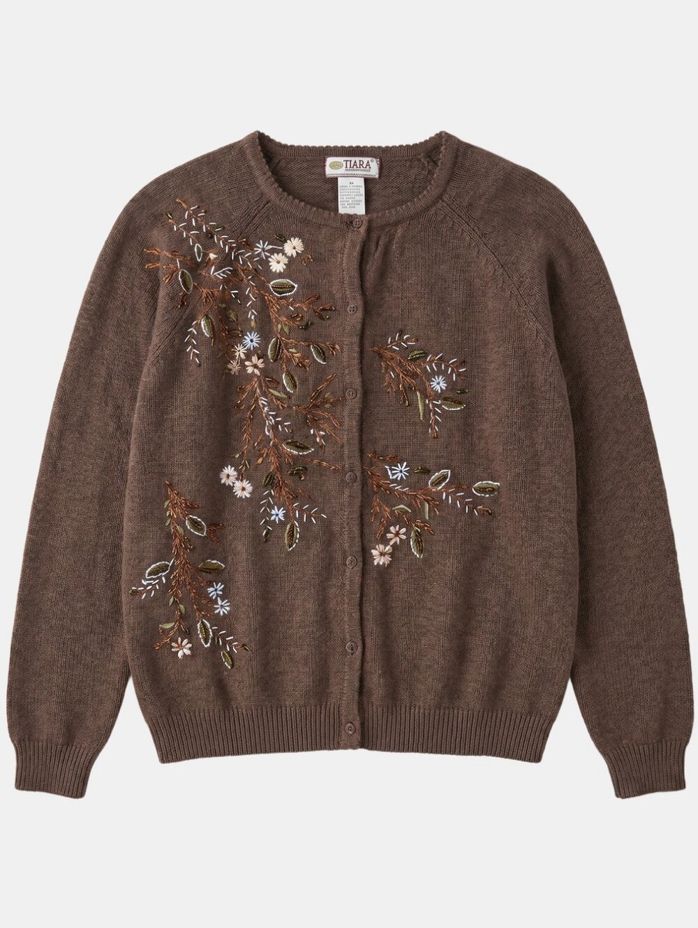 TIARA International Rich Brown Beads Embroidery Velvet Facing Cardigan-Size: M - Picture 11 of 15